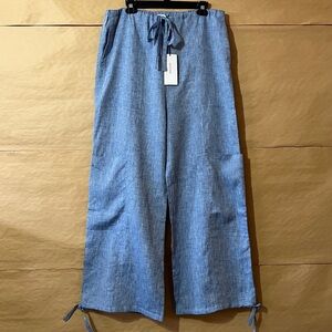 Bondi Born NWT Linen Lucca Leiden Cargo Pants Wide Leg Pull-On Denim Blue Size S